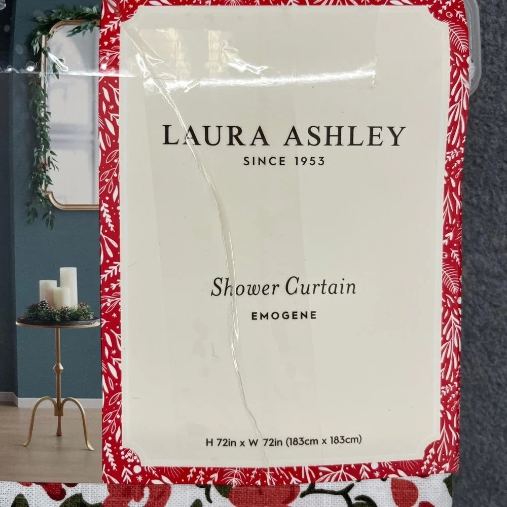 Laura Ashley Shower Curtain Emogene 72x72 Red Pink Floral Cotton Blend New